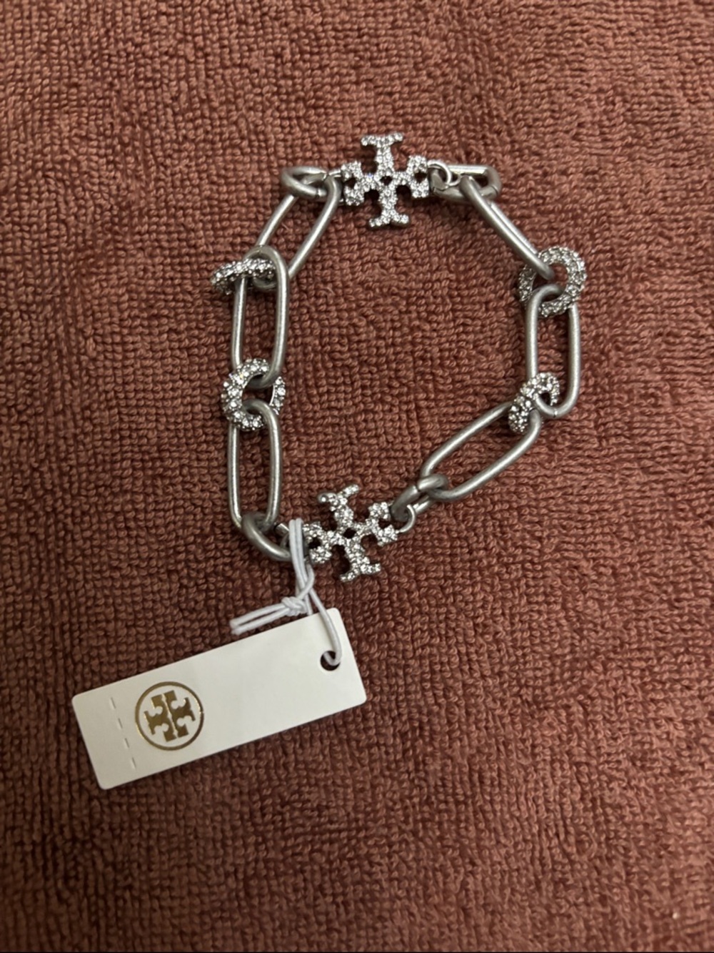 Tory Burch Silver Crystal-Embellished Link Bracelet - Picture 3 of 4